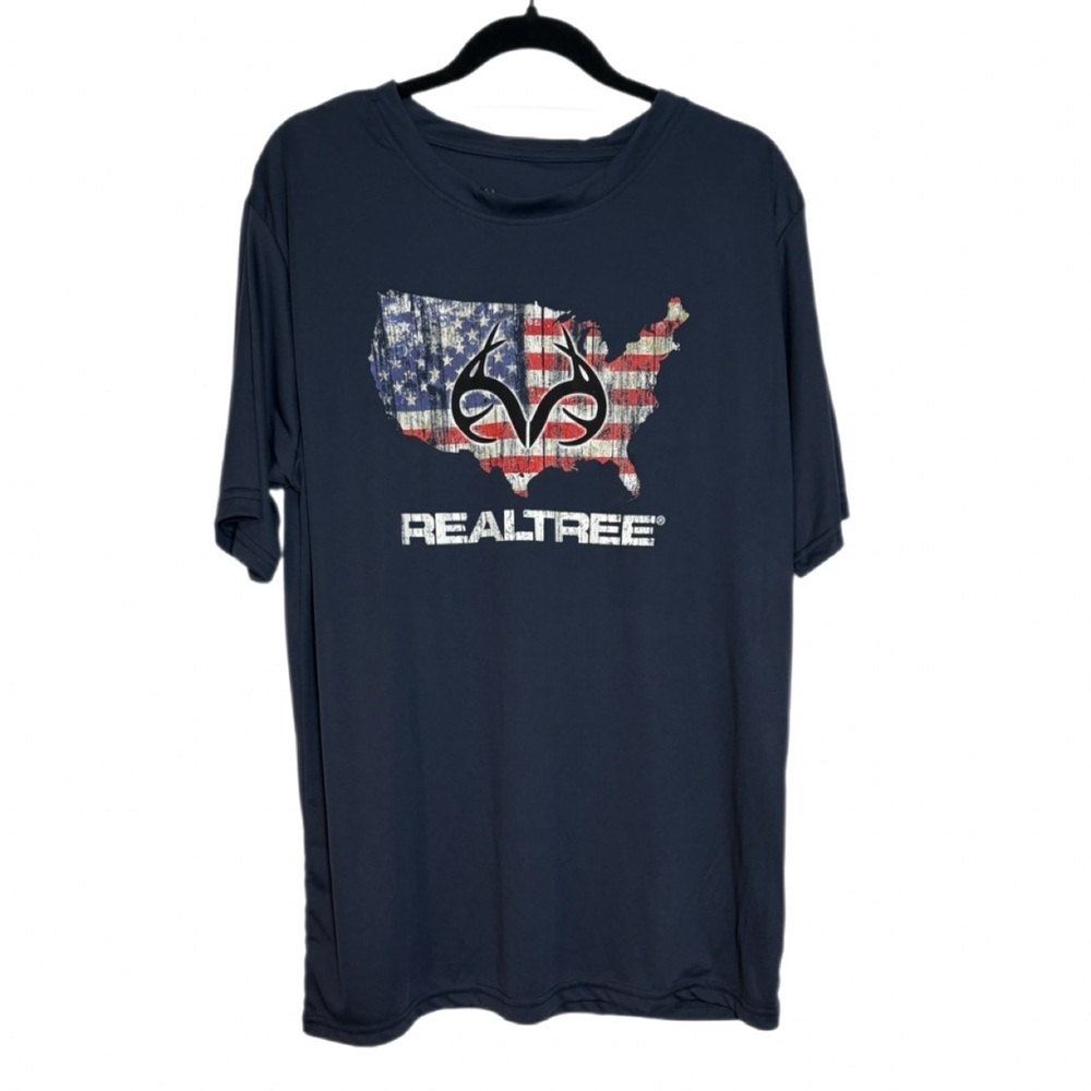 Realtree Men’s Navy Short Sleeve Activewear Fleece Shirt, NWT, Size Large